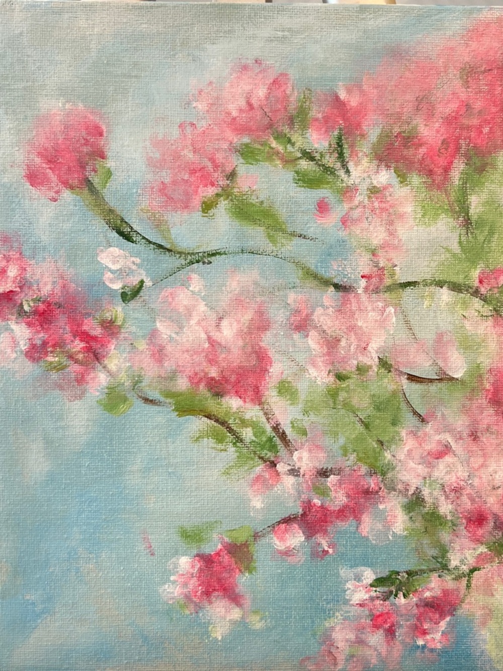 Original hand painted floral pink cherry blossoms flower wall decor